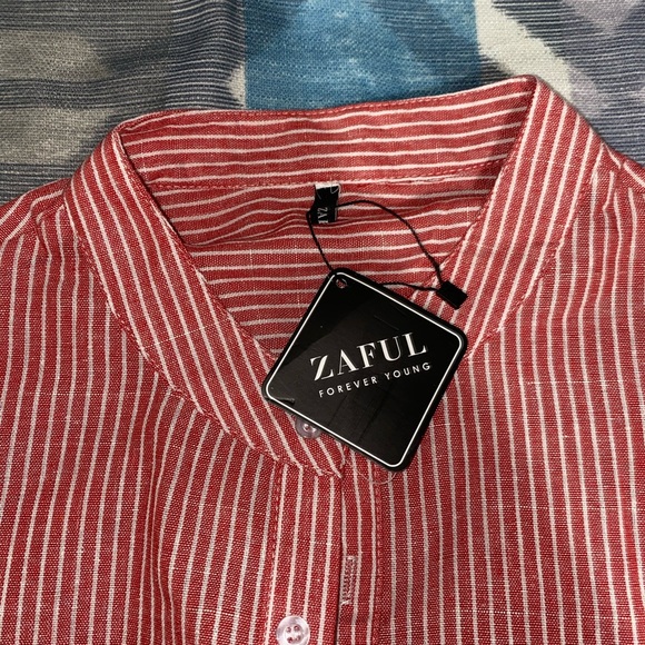 Stripped Half Button Long Sleeve Shirt - Picture 2 of 2